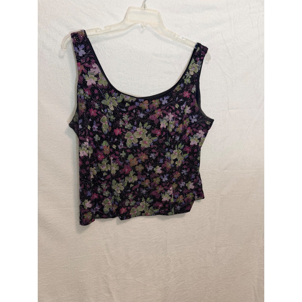 Alex Evenings Womens 2X Floral Glitter Scoop Neck Tank Top Purple Pink Sparkle